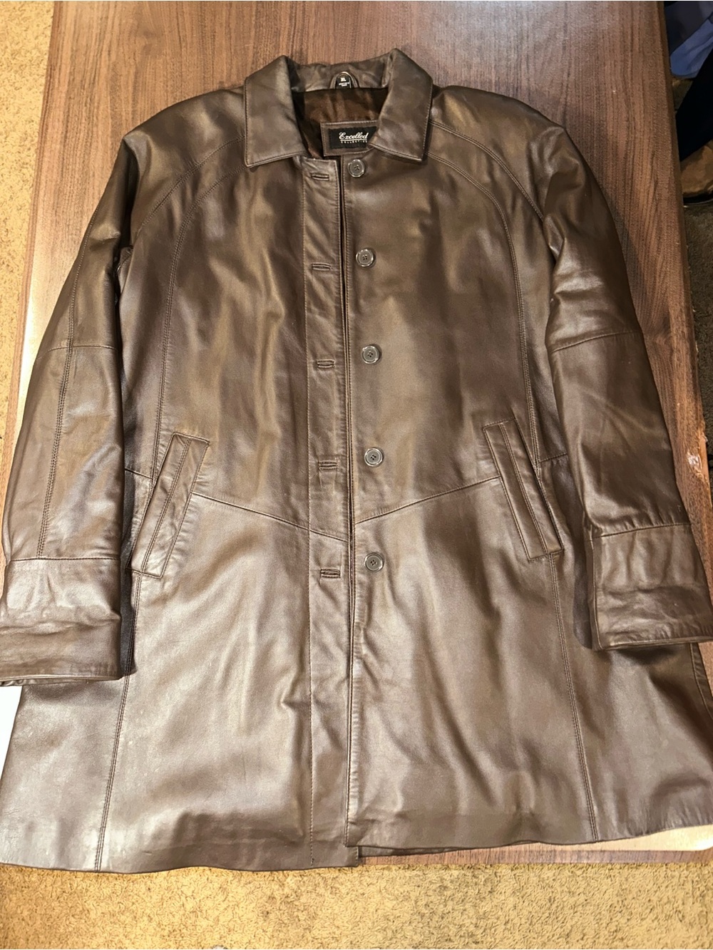 90’s Vintage Excelled Collection Chocolate Brown Leather Coat Size XL